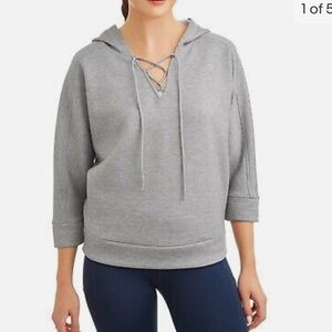 AVITA woman’s Athleisure lace up neck lightweight hoodie sweatshirt bat sleeve L